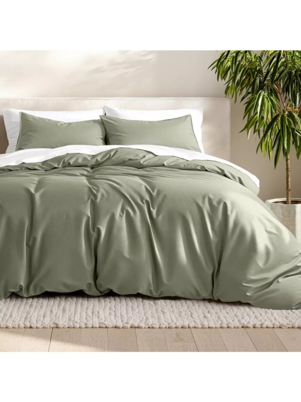 Bare Home Queen Size Sage Green 3 Piece Duvet Cover Set w/ 2 Pillow Shams NWOT